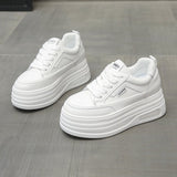 Small Thick-soled Height-increasing Casual Board Shoes Women's 2025 Spring New Explosions Lace-up Loaf White Shoes Single-layer Shoes
