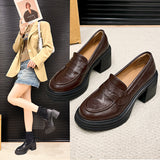 Vintage Thick-soled Loafers Slip-on College-style Thick-heeled Single-layer Shoes for Petite Height-increasing All-match High-heeled Leather Shoes