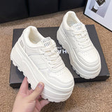 8cm Height-increasing Thick-soled Shoes Leather White Shoes Women's 2025 Spring New All-match Platform Shoes Casual Comfortable Board Shoes