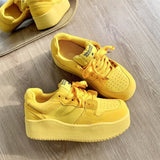 Yellow platform height-increasing board shoes for women 2024 new summer high-value foreign-style comfortable casual sneaker women
