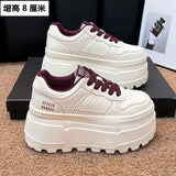 8cm Height-increasing Thick-soled Shoes Leather White Shoes Women's 2025 Spring New All-match Platform Shoes Casual Comfortable Board Shoes