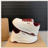 Fashion Platform Sports Casual Shoes Women's 2025 Spring New All-match Round-toe Leather White Shoes Height-increasing Women's Sneakers
