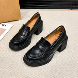 Vintage Thick-soled Loafers Slip-on College-style Thick-heeled Single-layer Shoes for Petite Height-increasing All-match High-heeled Leather Shoes