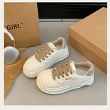 Fashion Platform Sports Casual Shoes Women's 2025 Spring New All-match Round-toe Leather White Shoes Height-increasing Women's Sneakers