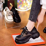 Thick-soled Internet-famous Loafers Women's 2024 New Black Leather Shoes French Soft-soled Height-increasing British-style Lace-up Shoes