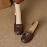 2025 New Commuter Women's Shoes Round Toe Shallow Mouth Retro Thick-Soled Slip-On Shoes French Mary Jane Small Leather Shoes