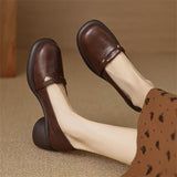 2025 New Commuter Women's Shoes Round Toe Shallow Mouth Retro Thick-Soled Slip-On Shoes French Mary Jane Small Leather Shoes