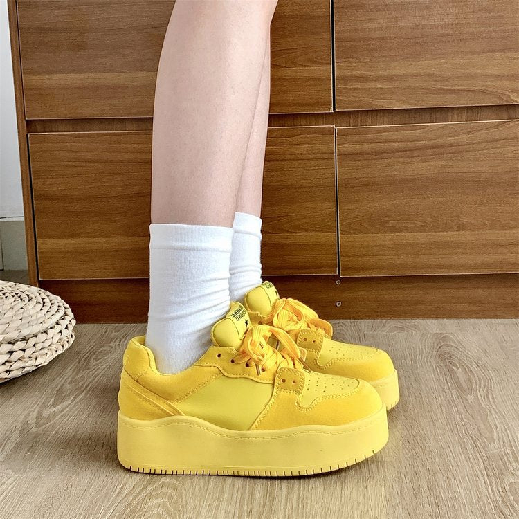 Yellow platform height-increasing board shoes for women 2024 new summer high-value foreign-style comfortable casual sneaker women