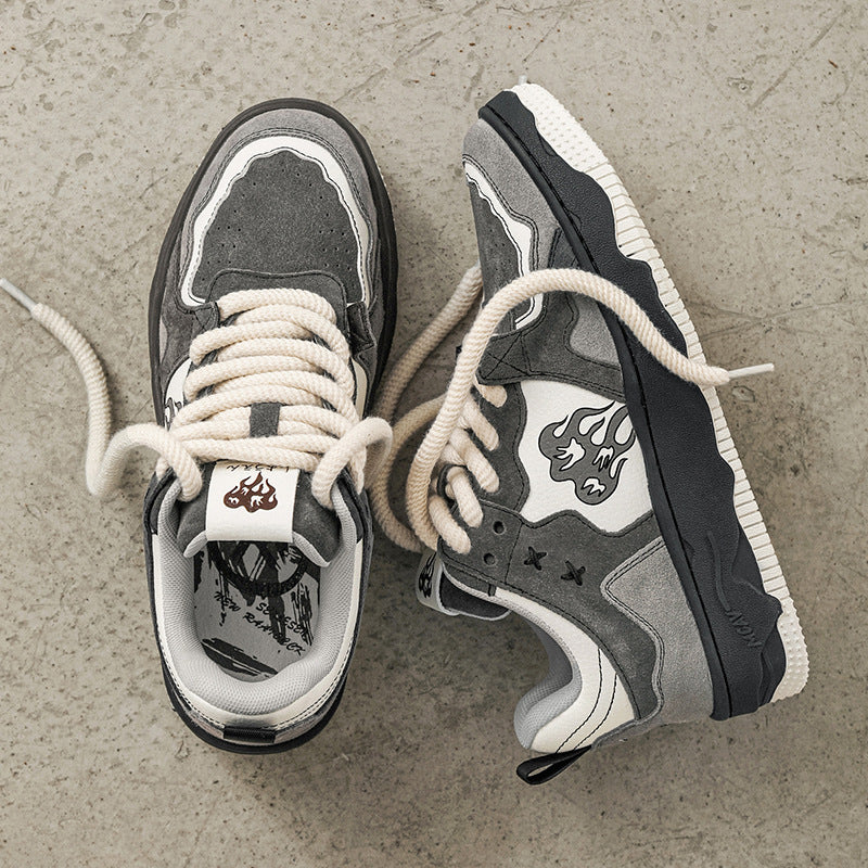 National Trendy Niche Design Flaming Mountain Shoes Women's Sports Casual All-match Trendy Shoes Vintage Deconstruction Couple's Trendy Sneakers