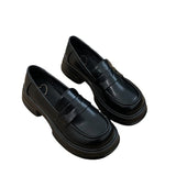 Thick-soled heightening single-layer shoes women's black thick-heeled leather shoes all-match British loafers autumn new formal shoes jk shoes