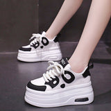 Black and White Panda Shoes for Women 2025 Autum New Style Small 8cm Platform Thick Sole Heightening White Shoes for Sports and Leisure