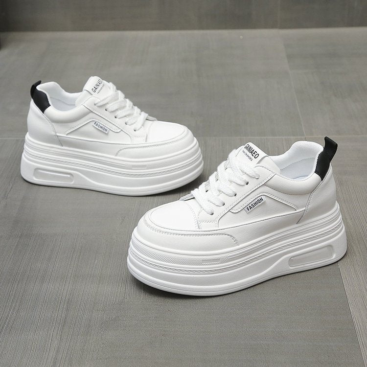 Small Thick-soled Height-increasing Casual Board Shoes Women's 2025 Spring New Explosions Lace-up Loaf White Shoes Single-layer Shoes