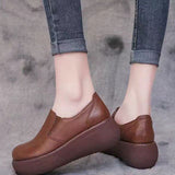 Mom's Platform Shoes Women's Casual Shoes 2025 Autum New Versatile Wedge Heels Retro Thick-Soled Non-Slip Leather Shoes