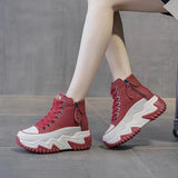 Soft Leather High-Top Dad Shoes for Women White Autum New 5cm Versatile White Shoes with Increased Height British Boots