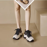 New Lace-Up Thick-Soled Heightening Daddy Shoes for Women 2025 Summer Versatile Fashion Contrasting Color Cut Out Breathable Sports Shoes for Women
