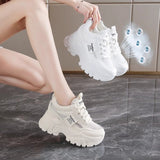 Dad's Shoes Women's 2025 New Summer Mesh Breathable Thin Inner Heightening White Shoes Thick-Soled Sports Shoes Hot Style