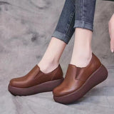 Mom's Platform Shoes Women's Casual Shoes 2025 Autum New Versatile Wedge Heels Retro Thick-Soled Non-Slip Leather Shoes