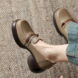 Explosions Retro Single-layer Shoes Women's Autumn 2024 Thick Bottom Thick Heeled Middle Heeled Loafers Fashionable British Style High Heeled Small Leather Shoes