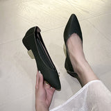 Soft Leather Granny Shoes with Chunky Heels and Pointed Toes, Women's Mid-Heel Shoes, 2024 New Spring and Autumn Versatile Soft Leather Shallow High Heels