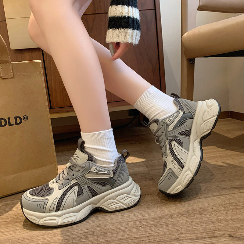 2025 Autumn/Winter New Thick-Soled Versatile Casual Shoes for Women, Slimming Dad Shoes, Gray Sneakers, Cotton Shoes