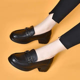 Autumn 2024 New British Style Work Small Leather Shoes Thick Heeled Shoes Round Head Soft Bottom Black Loafers