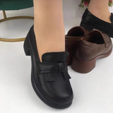 Spring 2024 New Handsome Leather Face Foot Round Head Comfortable Thick Heeled Single-layer Shoes British Style Mid-heel Women's Shoes Leather Shoes for Women