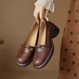 2025 New Commuter Women's Shoes Round Toe Shallow Mouth Retro Thick-Soled Slip-On Shoes French Mary Jane Small Leather Shoes