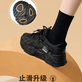 Foot-Showing Small Popular Dad Shoes for Women 2025 Spring New Versatile Breathable Mesh Thick-Soled Sports Black Flats for Women