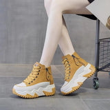 Soft Leather High-Top Dad Shoes for Women White Autum New 5cm Versatile White Shoes with Increased Height British Boots