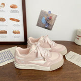 De Xun Thick-Soled Leather Panel Shoes for Women 2025 Autum New Campus Chic Niche Design Versatile Sports White Shoes