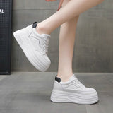 Small Thick-soled Height-increasing Casual Board Shoes Women's 2025 Spring New Explosions Lace-up Loaf White Shoes Single-layer Shoes