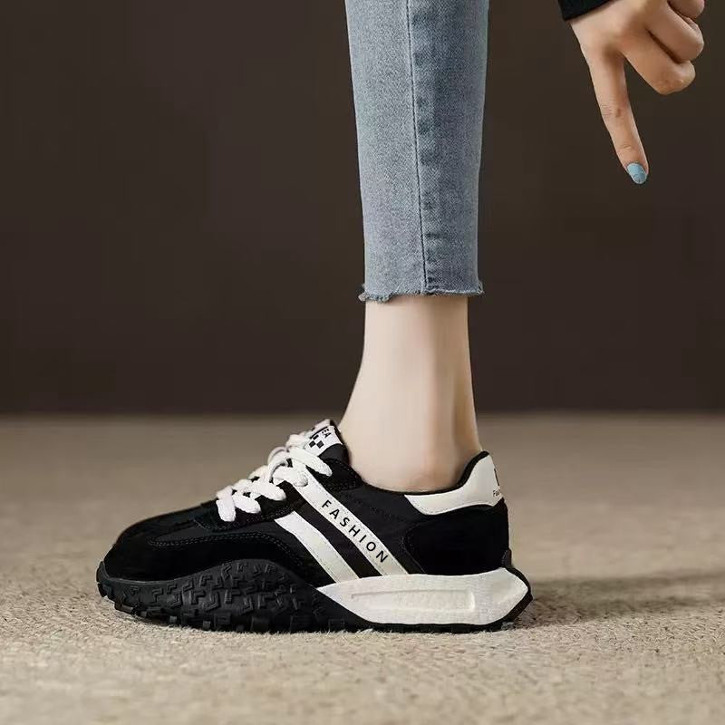Women's Spring Thick-Soled Dad Sneakers, Color-Blocked Platform Waffle Shoes, Versatile Soft-Soled Casual Shoes for Women