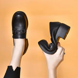 Autumn 2024 New British Style Work Small Leather Shoes Thick Heeled Shoes Round Head Soft Bottom Black Loafers