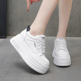 Small Thick-soled Height-increasing Casual Board Shoes Women's 2025 Spring New Explosions Lace-up Loaf White Shoes Single-layer Shoes