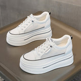 Thick-Soled White Sneakers for Women, 2024 Spring, Height-Increasing, Versatile Leather Shoes, Platform Sneakers for Petite Women, Wear-Resistant