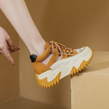New Lace-Up Thick-Soled Heightening Daddy Shoes for Women 2025 Summer Versatile Fashion Contrasting Color Cut Out Breathable Sports Shoes for Women