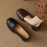 2025 New Commuter Women's Shoes Round Toe Shallow Mouth Retro Thick-Soled Slip-On Shoes French Mary Jane Small Leather Shoes