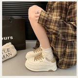 Fashion Platform Sports Casual Shoes Women's 2025 Spring New All-match Round-toe Leather White Shoes Height-increasing Women's Sneakers