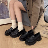 Thick-soled heightening single-layer shoes women's black thick-heeled leather shoes all-match British loafers autumn new formal shoes jk shoes