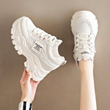 Dad's Shoes Women's 2025 New Summer Mesh Breathable Thin Inner Heightening White Shoes Thick-Soled Sports Shoes Hot Style