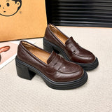 Vintage Thick-soled Loafers Slip-on College-style Thick-heeled Single-layer Shoes for Petite Height-increasing All-match High-heeled Leather Shoes