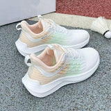 Autumn New Breathable Trendy Women's Running Shoes for Students, Lightweight Lace-Up Thick-Soled Women's Sports Shoes for Foreign Trade