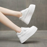 Small Thick-soled Height-increasing Casual Board Shoes Women's 2025 Spring New Explosions Lace-up Loaf White Shoes Single-layer Shoes