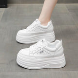 Small Thick-soled Height-increasing Casual Board Shoes Women's 2025 Spring New Explosions Lace-up Loaf White Shoes Single-layer Shoes