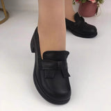 Spring 2024 New Handsome Leather Face Foot Round Head Comfortable Thick Heeled Single-layer Shoes British Style Mid-heel Women's Shoes Leather Shoes for Women