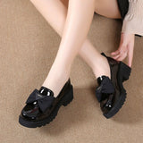 Soft Leather Single-layer Shoes Women's Thick-soled Loafers 2023 New Summer Mid-heel Women's Shoes Bow Bright Leather Shoes Women's Petite