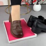 Spring 2024 New Handsome Leather Face Foot Round Head Comfortable Thick Heeled Single-layer Shoes British Style Mid-heel Women's Shoes Leather Shoes for Women
