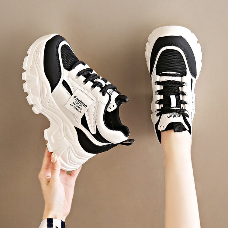 Dad's Shoes Women's 2025 New Summer Mesh Breathable Thin Inner Heightening White Shoes Thick-Soled Sports Shoes Hot Style