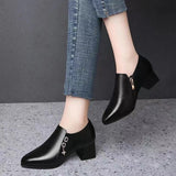 Deep Mouth Single-layer Shoes Women's Spring High Heels Women's 2023 New Women's Shoes Middle-aged Mother's Shoes Non-slip Single-layer Shoes Thick Heel Leather Shoes