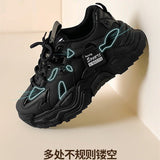Foot-Showing Small Popular Dad Shoes for Women 2025 Spring New Versatile Breathable Mesh Thick-Soled Sports Black Flats for Women